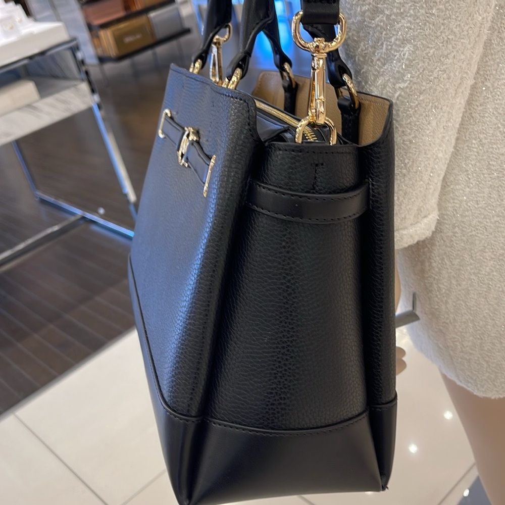 Michael Kors Mercer Large Top-Zip Belted Satchel Crossbody CZip Bag Purse 
Black - Picture 14 of 16